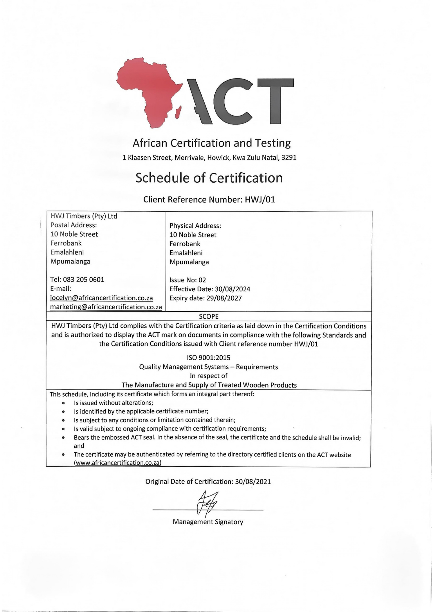 ACT Supporting Certificate 1