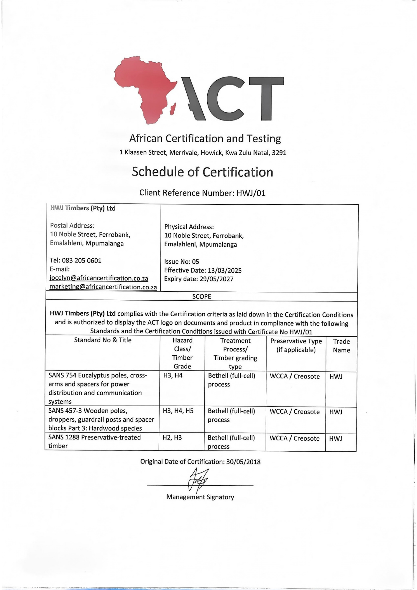 ACT Supporting Certificate 2